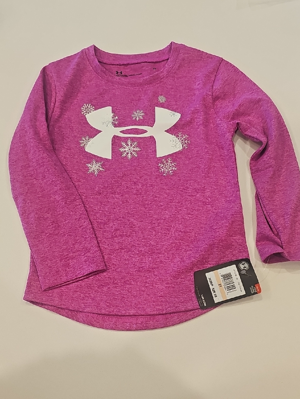 Under Armour Girls' Heather Pink Long-Sleeve Logo Tee with Snowflakes